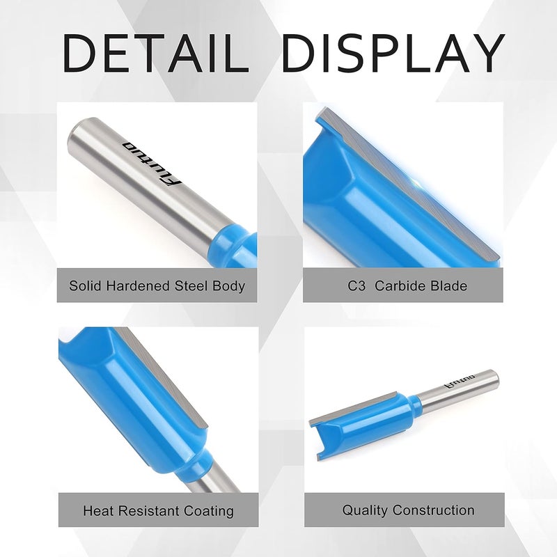 Flytuo Straight Dado Cut Router Bit 1/4 Shank, 3PCS Double Flute Plywood Straight Cut Router Bit Set for Create Groove, Dado with Diameter 1/4", 3/8", 1/2" - Image 4